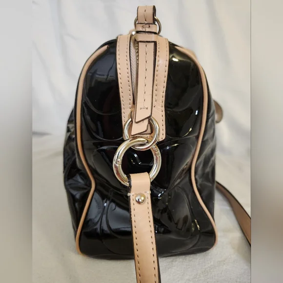 Coach Peyton Tan And Black Patent Leather Satchel with Quilted Design - Picture 4 of 11